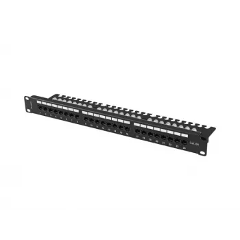 LANBERG 24 portu CAT.6A UTP kārbu panelis 1U 19 inch ar kabeļu organizētāju melns