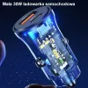 usams CC164CC01 30W auto lādētājs ar 1×USB-A un 1×USB-C ātrai uzlādei
