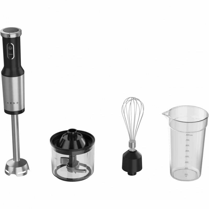 AENO rokas blenderis, 1200W, melns, tīģera zobu griezējs, putotājs, virtuves kombains, krūze
