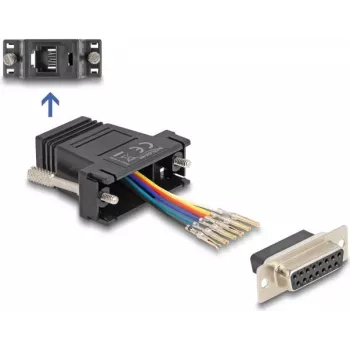DELOCK 67087 dzimuma maiņas adapteris — D-Sub 15 (HD) sieviete uz RJ12 melns