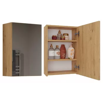 Sienas skapis vannas istabai POLA 1DL ARTISAN — ozola krāsas rāmis, 400×220×600 mm, 3 plaukti