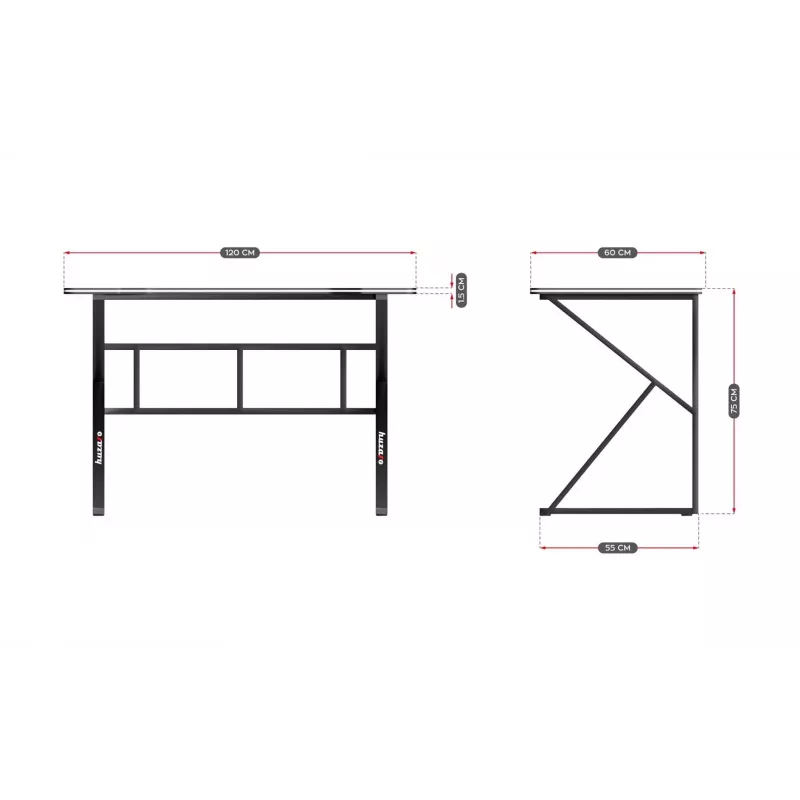 Spēļu galds huzaro Hero 1.6 Melns — taisna MDF/oglekļa virsma 1200×600×750 mm, metāla rāmis