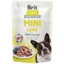 Slapjā barība suņiem Brit Mini Lamb 85 g – vienas olbaltumvielas jēra gaļas pastēte maziem pieaugušiem suņiem, bezgraudu, 85 g paciņa