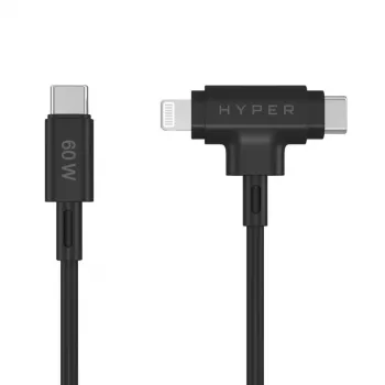 HYPER HyperJuice USB kabelis USB 2.0 1.5 m USB-C / USB-C un Lightning melns