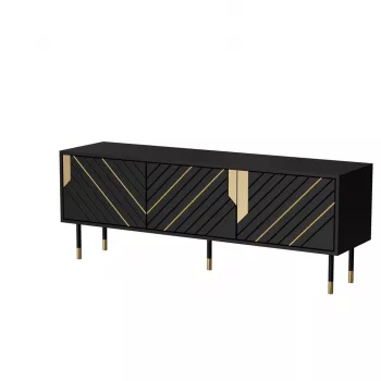 TV skapis Cama Meble MOUNTAIN 154x40x55 cm — skaidu plātnes virsma, melns un zelts