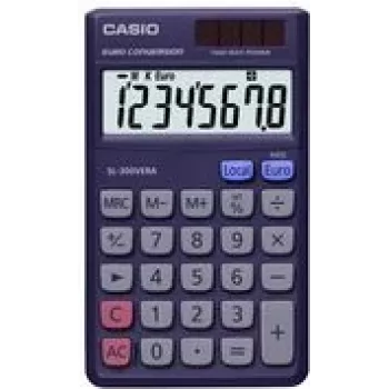 CASIO SL-300 VERA kalkulators, saules/bateriju darbība, 8 ciparu īpaši liels LC displejs, eiro konversija