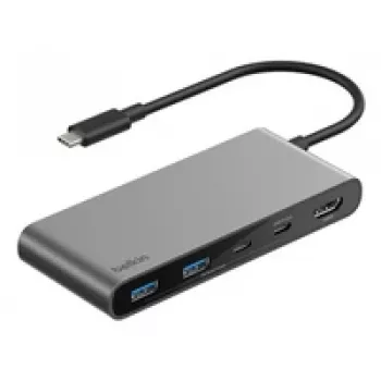 Belkin CONNECT USB-C 7-in-1 centrmezgls ar diviem USB-C portiem, pelēks AVC023hqSGY