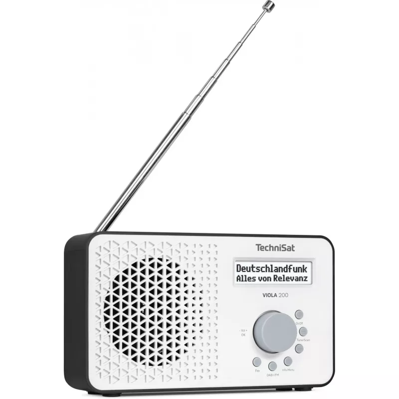 TechniSat VIOLA 200 DAB+ digitālais radio ar modinātāju, baltā un melnā krāsā