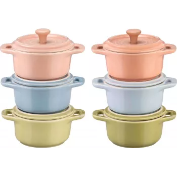 Komplekts 6x Mini Cocotte apaļas 10 cm, daudzkrāsains