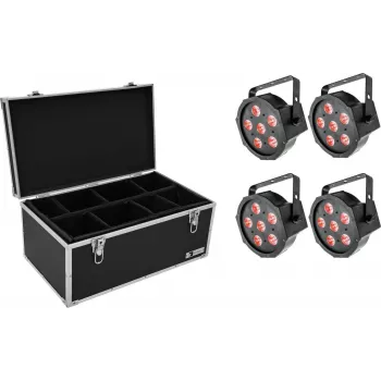 LED prožektoru komplekts EUROLITE SLS-6 TCL 4x ar koferi TDV-1, 4 vienības, RGBW mazgājošās gaismas