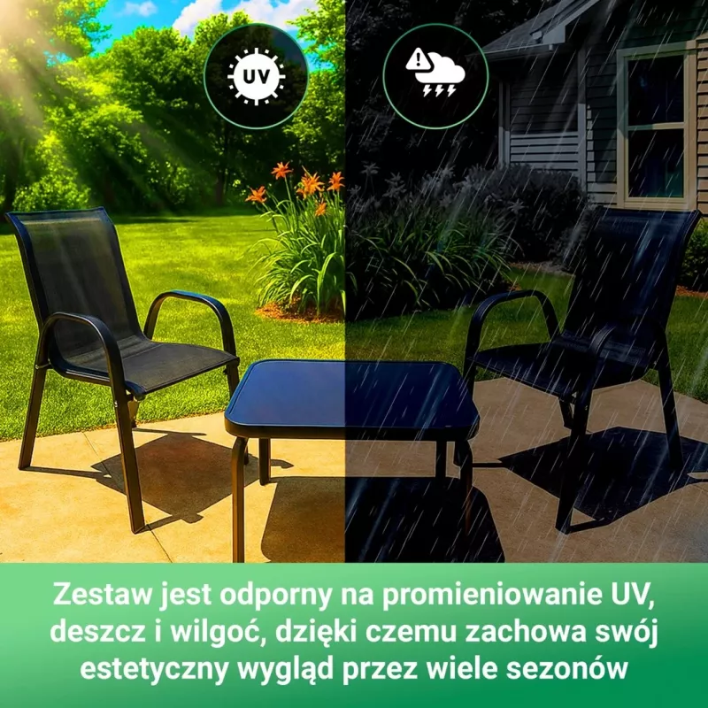 Extralink Black Forest dārza mēbeļu komplekts, Textilene divi krēsli + melns galds
