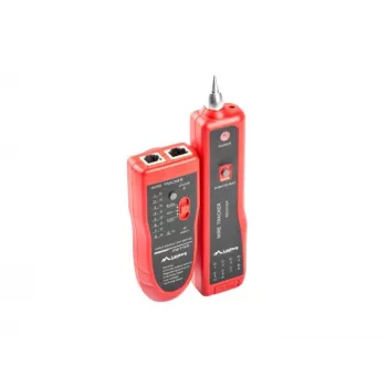 LANBERG tīkla kabeļa testeris NT-0501 — RJ-11/RJ-12/RJ-45 atbalsts, max garums 250 m, iebūvēts akumulators, LED indikatori, melns