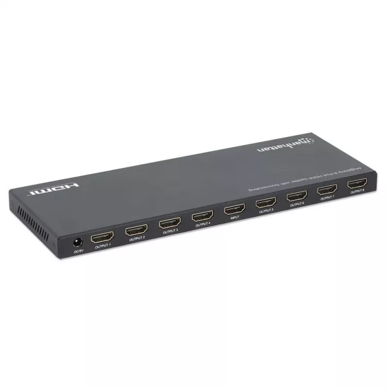 Manhattan 4K@60Hz 8-Portu HDMI Sadalītājs ar Samazināšanu, 1x8, 18G, EDID Slēdzis, Melns