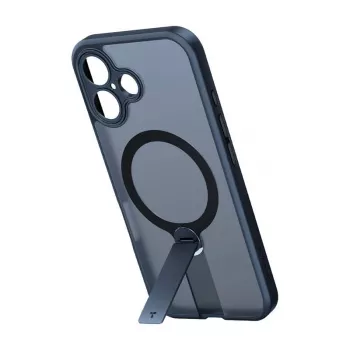 Aizsargmaciņš Torras Pstand Spin iPhone 16 Plus — melns, salokāms statīvs, plāna aizsardzība