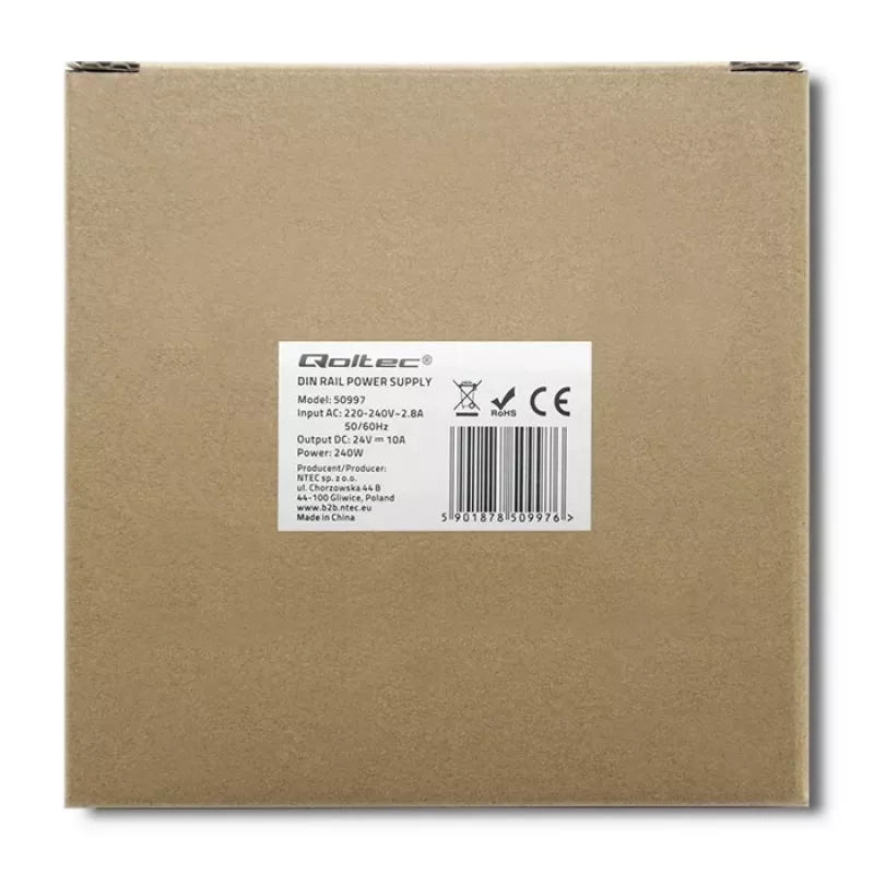 DIN sliedes barošanas bloks QOLTEC 50997 240W 24V 10A