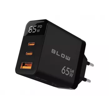 LCD sienas lādētājs USB ligzda + USB-Cx2 PD 65W GAN melns vatmetrs