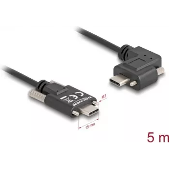 DeLOCK USB 2.0 kabelis USB Type-C vīrišķais uz USB Type-C vīrišķais, leņķveida pa kreisi/pa labi, PD 3.0 60W, 5m