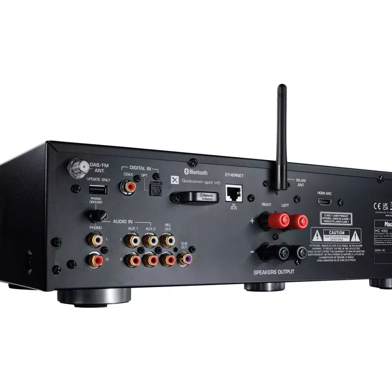 Stereo uztvērējs Magnat MC 400 — 2.0 kanāli, 40 W uz kanālu, CD atskaņotājs, Wi‑Fi, Bluetooth, DAB/FM, Ethernet (melns)