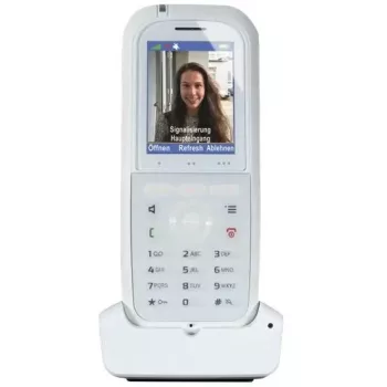DECT telefons agfeo DECT 77 IP — bezvadu VoIP klausule ar skaļruni, zvanītāja ID, displeju (balta)