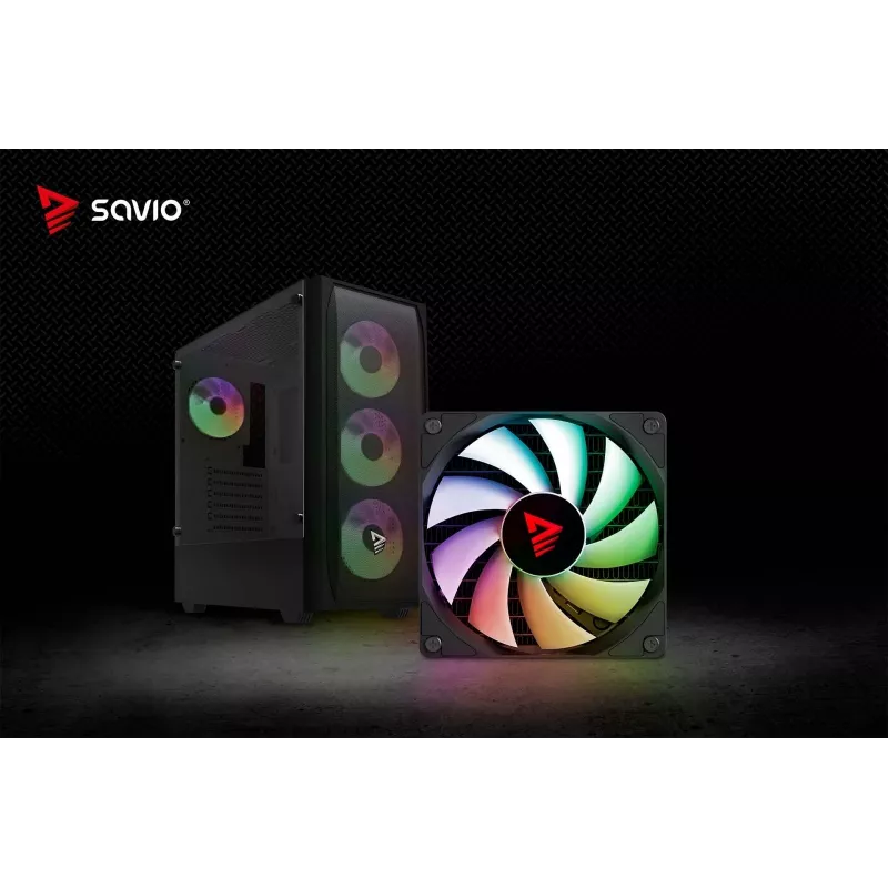 PC korpuss SAVIO Noctis Flow RGB — Cube, ATX/Mini-ITX, 3x 120 mm priekšējie ventilatori, rūdīta stikla sāns, max GPU 35 cm