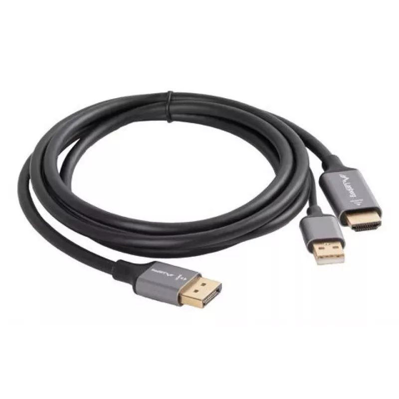 Lanberg CA-HDDP-20CU-0018-BK video kabeļa adapteris 1.8 m DisplayPort HDMI + USB melns, sudrabs