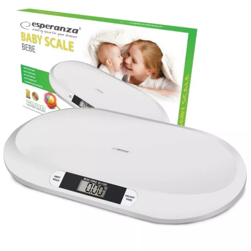 Esperanza EBS019 Bebe elektroniskie svari zīdaiņiem, 20 kg, 10 g precizitāte, LCD displejs, balti