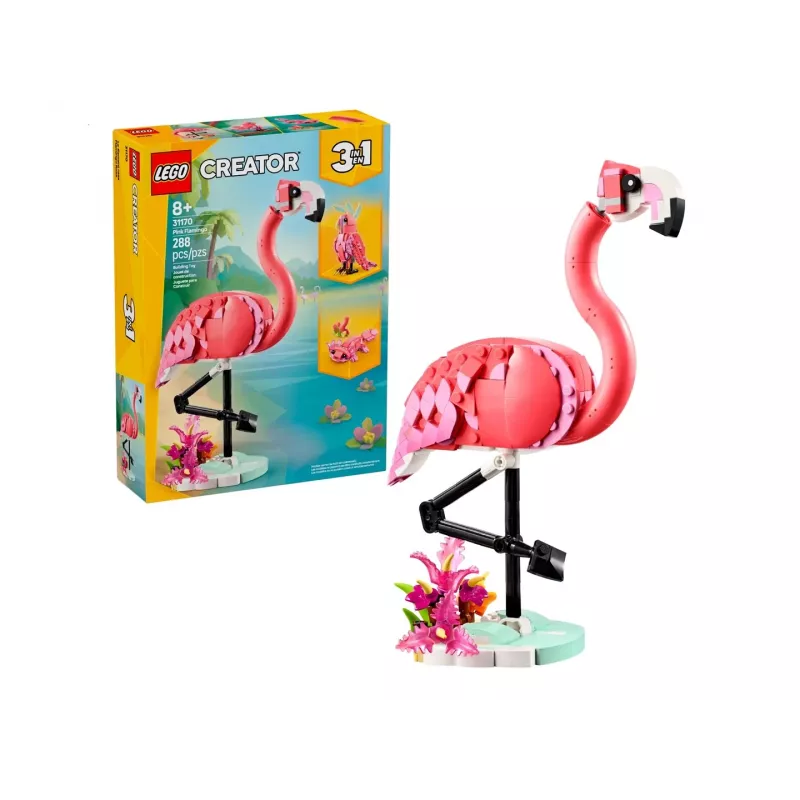 LEGO Creator 3-in-1 Rozā Flamings 31170 būvējams modeļu komplekts, 288 gab., augstums 230 mm, ieteicamais vecums 8+