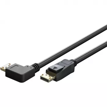 Kabelis DisplayPort Spraudnis 90° > DisplayPort Spraudnis, 8K / 144Hz (melns, 2 metri, 1 spraudnis 90° sānu leņķī, 54 Gbit/s, DisplayPort 2.0 / 2.1)