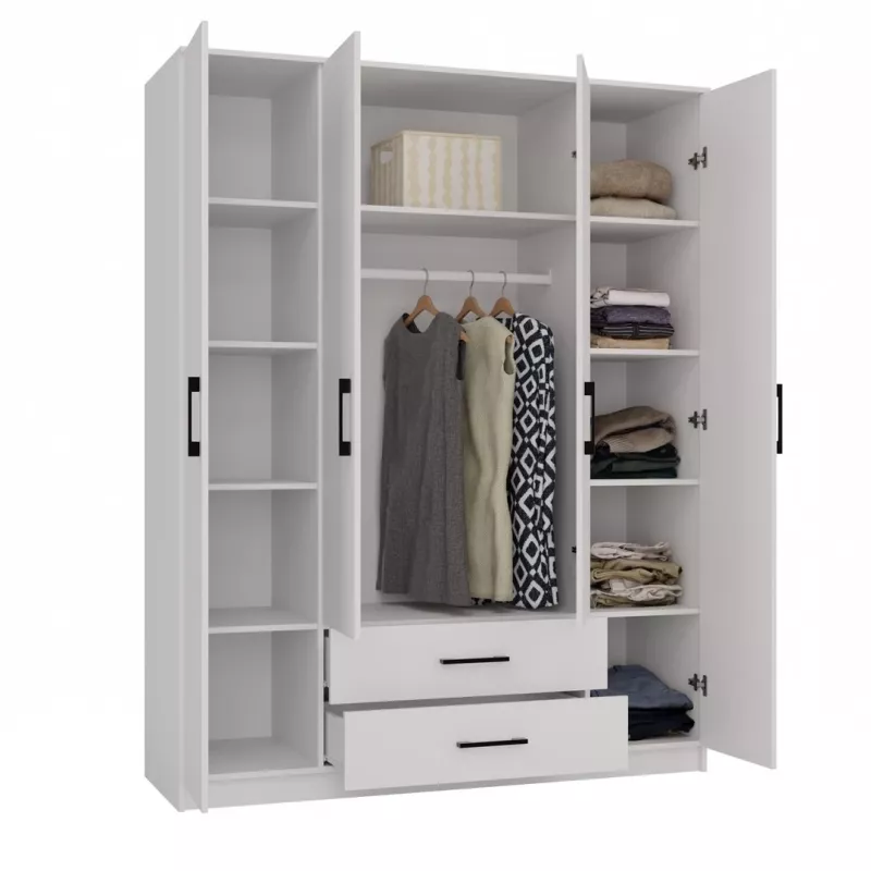 Topeshop ROMANA 160 BIEL KPLB bedroom wardrobe/closet 11 shelves 4 durvis(s) balts