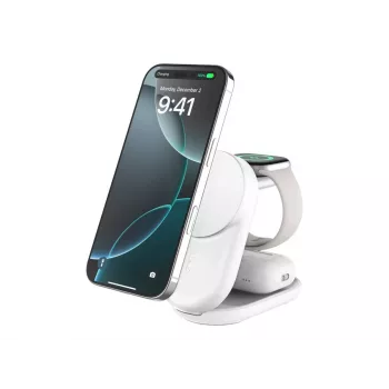 Iekštelpu lādētājs Belkin UltraCharge 25W Qi2 3in1 Magnētiskais lādētājs EU Balts Apaļš