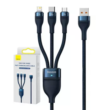 Baseus CASS030003 USB kabelis 1,2m zils — USB A uz USB-C / Micro USB / Lightning