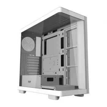 Datora korpuss DarkFlash DS900G balts — mid-tower, rūdīts stikls, bez ventilatoriem