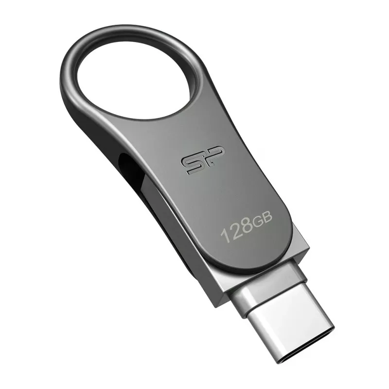 Silicon Power Mobile C80 128 GB USB zibatmiņa, USB Type-A / USB Type-C, USB 3.0 (3.1 Gen 1), titāna krāsas