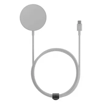Bezvadu lādētājs statīvs native union Snapstand Qi2, smilšakmens, iekštelpām, USB barošana, 1,5 m kabelis, gaiši pelēks