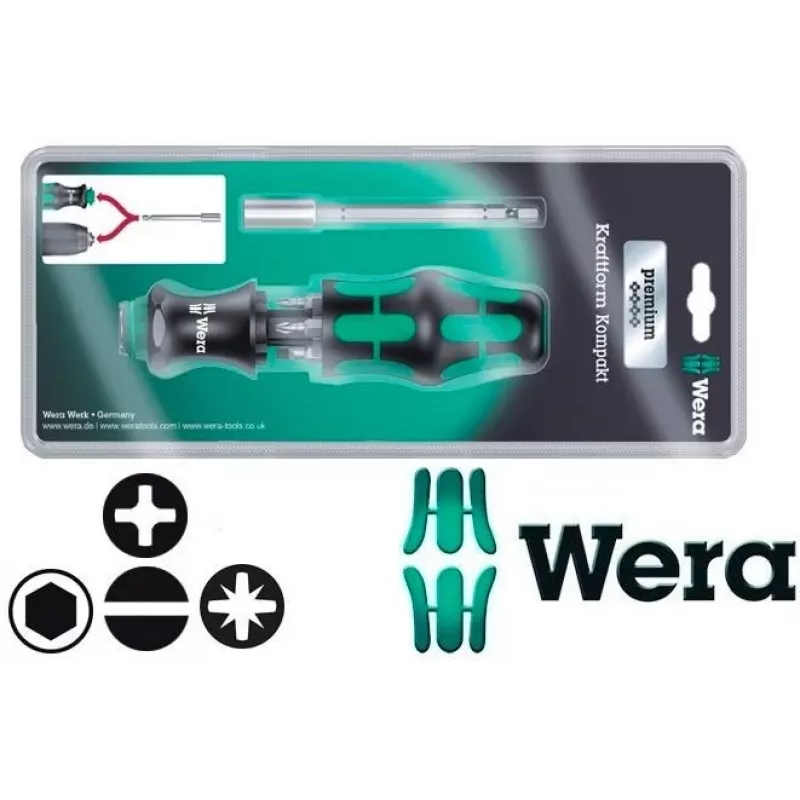 Wera 6 gabalu KK28 Kraftform kompakts skrūvgriežu komplekts ar uzgaļu turētāju