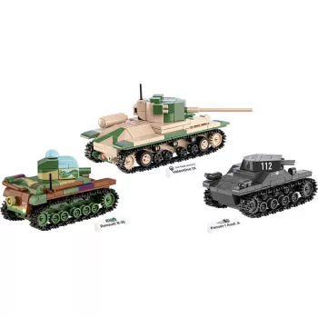 Būvkomplekts COBI Renault R35, Valentine IX, Panzer I – 595 detaļas