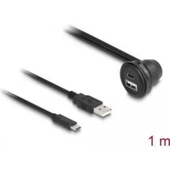 DeLOCK USB 2.0 kabelis ar USB Type-A vīrišķo un USB Type-C vīrišķo savienotāju, 90° leņķa USB Type-A sievišķo un USB Type-C sievišķo portu, 1 m, melns