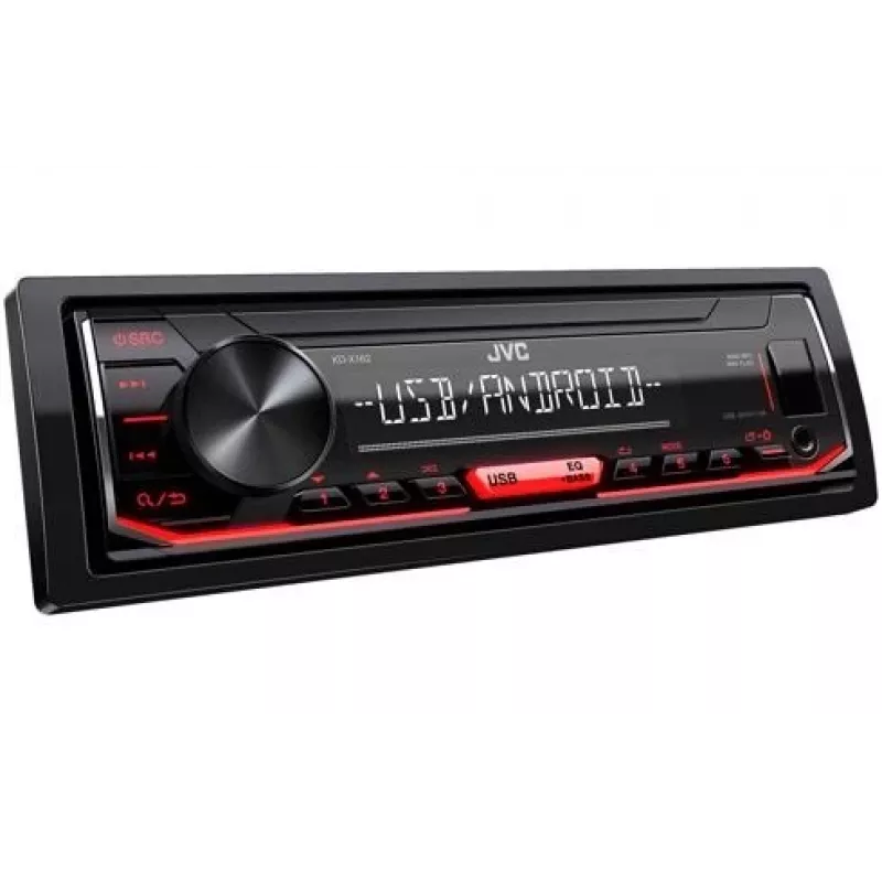 Automašīnas digitālais multivides uztvērējs JVC KD-X162 1 DIN, 200 W, 24 bitu DAC, FLAC/MP3/WAV/WMA, priekšējais USB Type-A, 3.5 mm, LCD 2 rindiņas, Melns