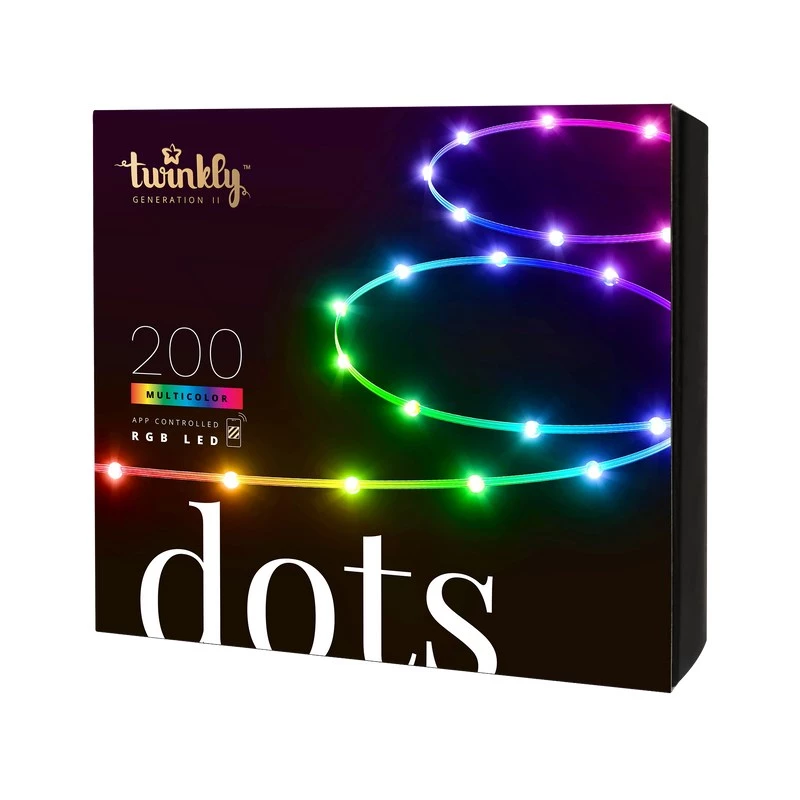 LED vītne Twinkly TWD200STP-TEU daudzkrāsaina iekštelpām, 5 cm solis, IP20, caurspīdīgs kabelis
