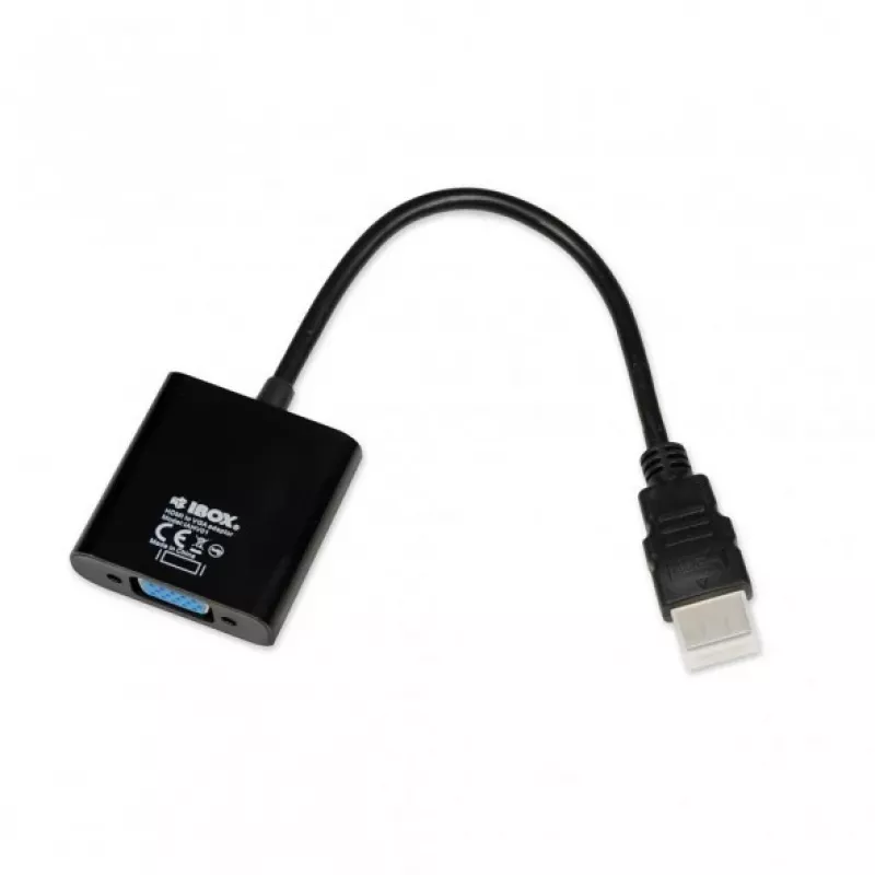 Video kabeļa adapteris IBOX HDMI Type A vīrietis uz VGA D-Sub sieviete, 1080p, melns, 105×25×20 mm