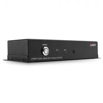 Lindy 2 Portu Divu Galvu DisplayPort 1.2 KVM Slēdzis, 3840 x 2160 pikseļi, 4K Ultra HD, Melns