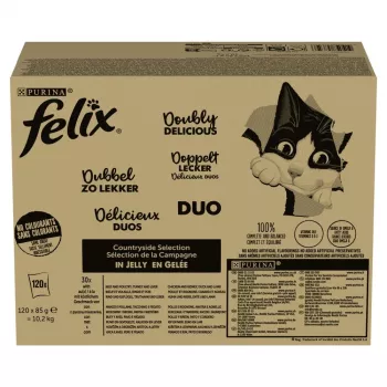 Purina Nestlé Felix Fantastic Duo Mix Countryside slapjā barība kaķiem 120 x 85 g paciņas, pieaugušiem