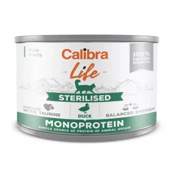 Slapjā kaķu barība Calibra Cat Life Sterilised Duck 200 g – pate sterilizētiem pieaugušiem kaķiem, viena proteīna avots