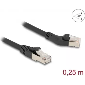 Tīkla kabelis DeLOCK RJ45 Cat.6A 45° pa kreisi leņķveida pret taisnu 0,25 m melns