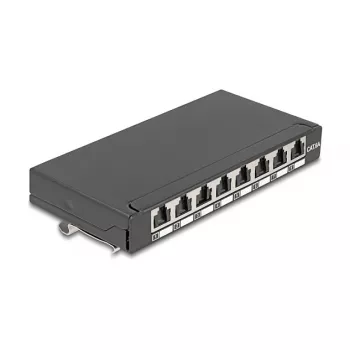 DELOCK Mini Desktop Patch panel 8-portu Cat.6A ekranēts melns galdam, sienai vai DIN sliedei