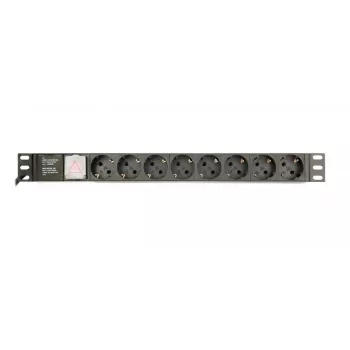 Strāvas sadalītājs GEMBIRD EG-PDU-014-C14, 8 AC kontaktligzdas, C14 ieeja, 3 m kabelis, 1U, 3680 W, 10 A, alumīnijs, melns