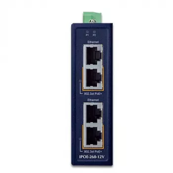 PLANET IPOE-260-12V rūpnieciskais 2 portu Gigabit 802.3at PoE+ injektors