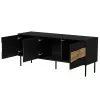TV skapis INSERTO 3D 143.5x40x61.5 cm melns ar LED, skaidu plātnes virsma