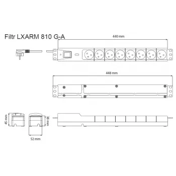 LESTAR 1966004451 Melns 230 V kontaktligzdu bloks, 8 ligzdas, 3 m