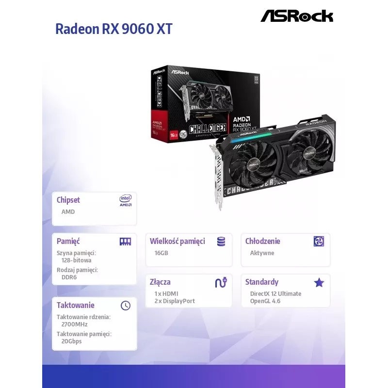 ASRock Radeon RX 9060 XT Challenger 16GB OC GDDR6 videokarte